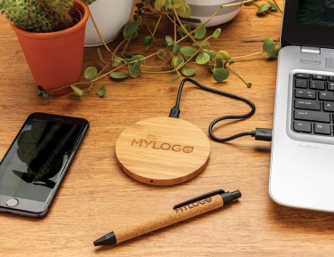 Logotrade advertising product picture of: Bamboo 5W round wireless charger